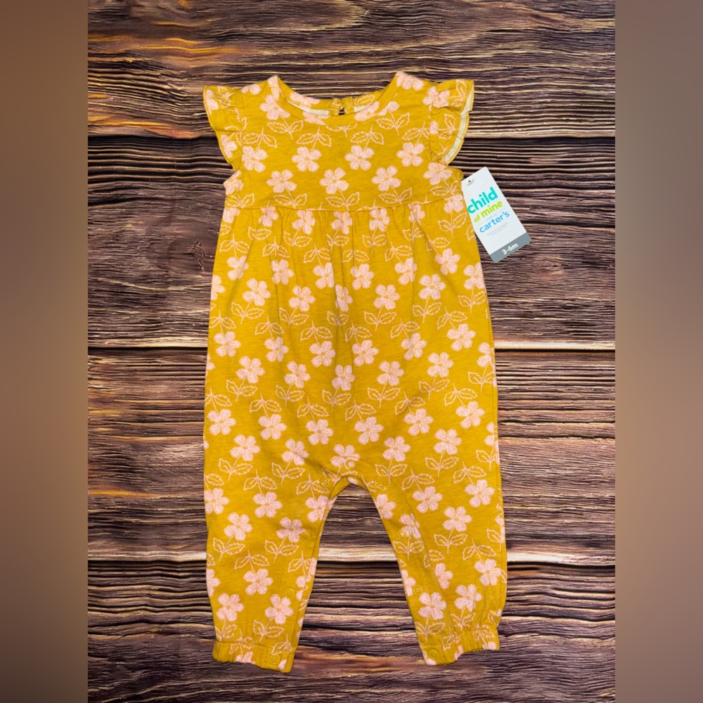 Carter’s Child of Mine Baby Girl’s Yellow and Pink Flower Jumper (NWT)